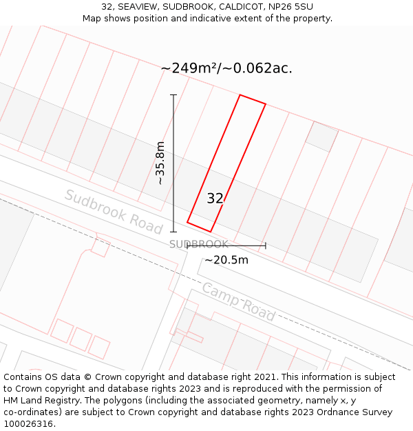 32, SEAVIEW, SUDBROOK, CALDICOT, NP26 5SU: Plot and title map