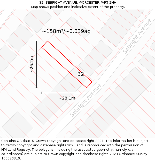 32, SEBRIGHT AVENUE, WORCESTER, WR5 2HH: Plot and title map