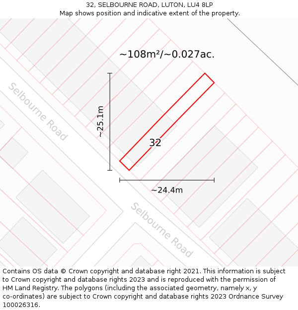 32, SELBOURNE ROAD, LUTON, LU4 8LP: Plot and title map