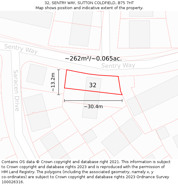 32, SENTRY WAY, SUTTON COLDFIELD, B75 7HT: Plot and title map