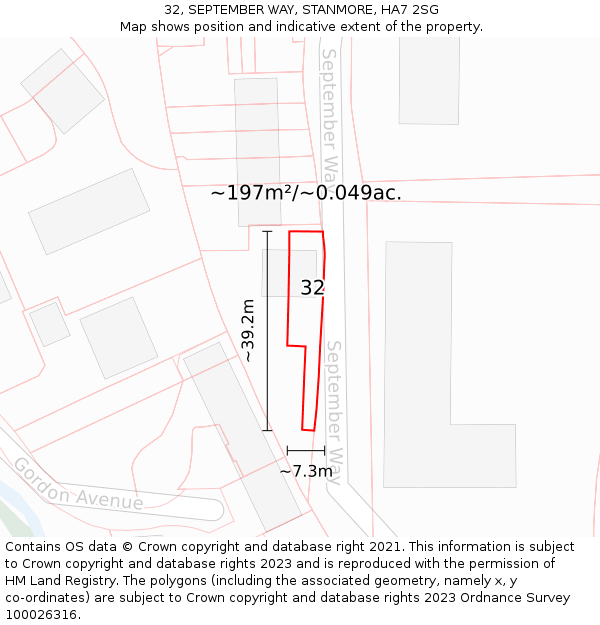 32, SEPTEMBER WAY, STANMORE, HA7 2SG: Plot and title map