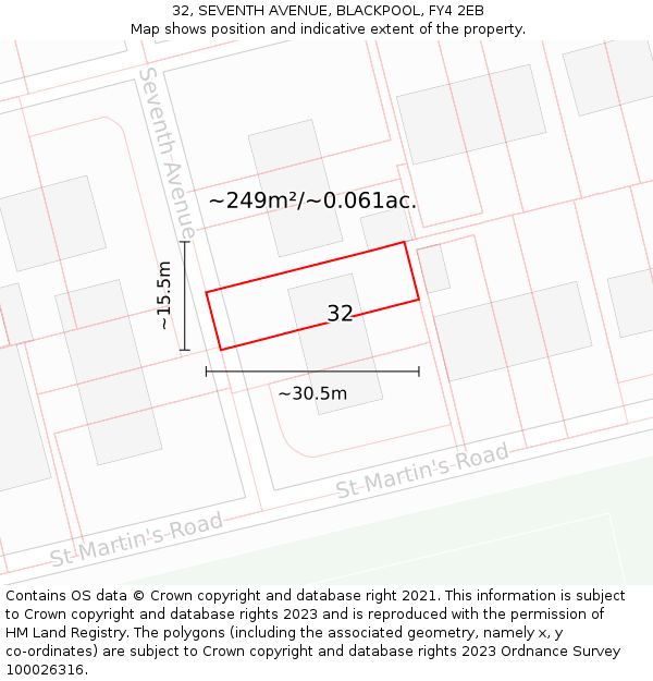 32, SEVENTH AVENUE, BLACKPOOL, FY4 2EB: Plot and title map
