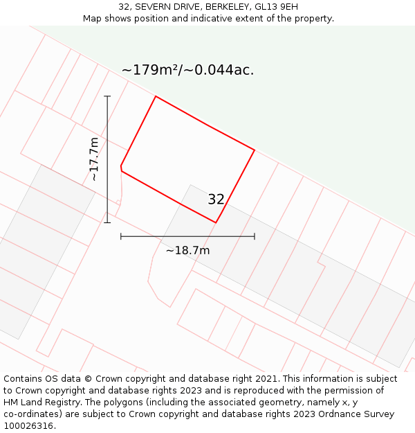 32, SEVERN DRIVE, BERKELEY, GL13 9EH: Plot and title map