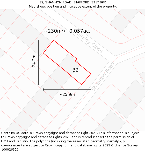 32, SHANNON ROAD, STAFFORD, ST17 9PX: Plot and title map