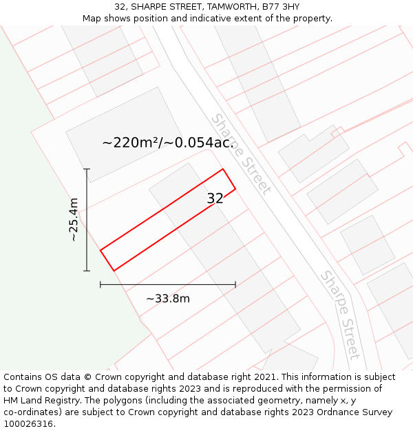 32, SHARPE STREET, TAMWORTH, B77 3HY: Plot and title map