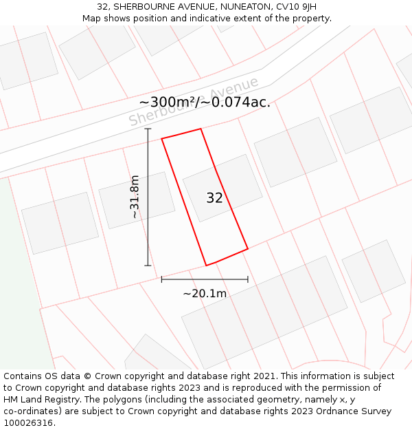 32, SHERBOURNE AVENUE, NUNEATON, CV10 9JH: Plot and title map