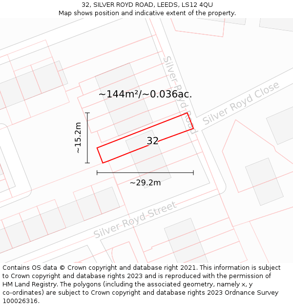 32, SILVER ROYD ROAD, LEEDS, LS12 4QU: Plot and title map