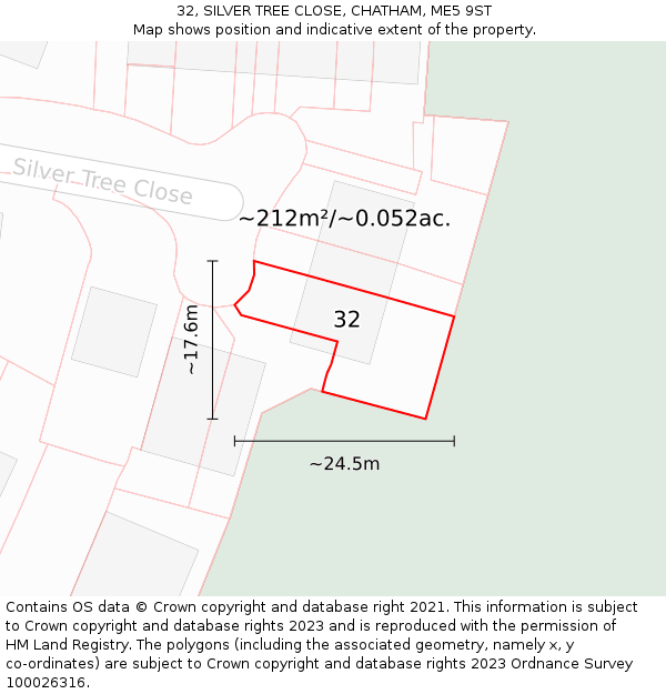 32, SILVER TREE CLOSE, CHATHAM, ME5 9ST: Plot and title map