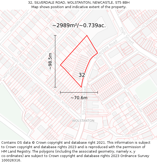 32, SILVERDALE ROAD, WOLSTANTON, NEWCASTLE, ST5 8BH: Plot and title map