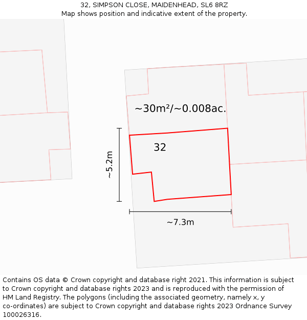 32, SIMPSON CLOSE, MAIDENHEAD, SL6 8RZ: Plot and title map