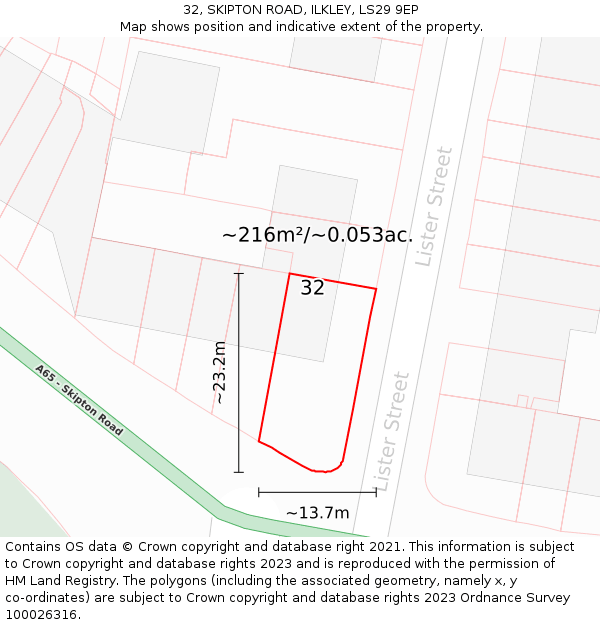 32, SKIPTON ROAD, ILKLEY, LS29 9EP: Plot and title map