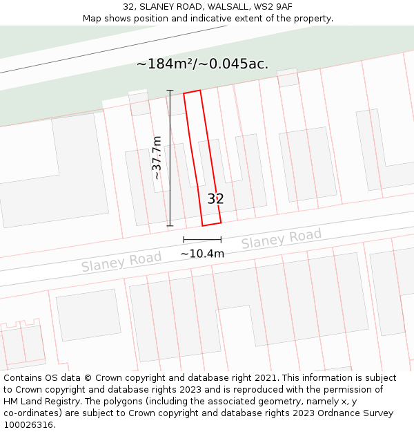 32, SLANEY ROAD, WALSALL, WS2 9AF: Plot and title map