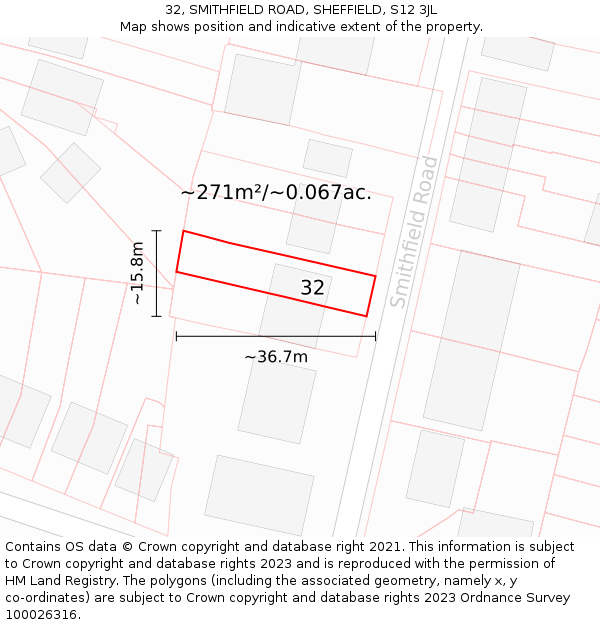 32, SMITHFIELD ROAD, SHEFFIELD, S12 3JL: Plot and title map