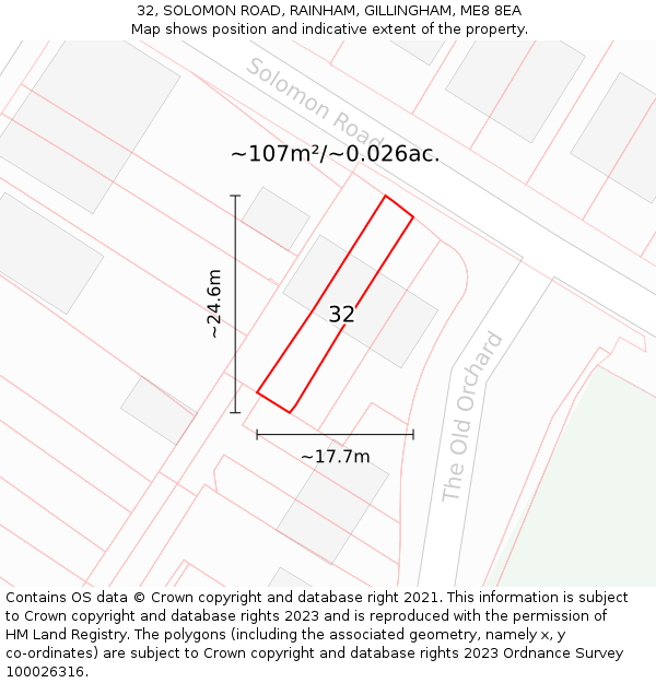 32, SOLOMON ROAD, RAINHAM, GILLINGHAM, ME8 8EA: Plot and title map