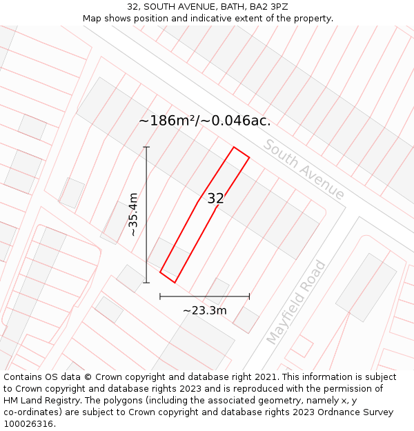32, SOUTH AVENUE, BATH, BA2 3PZ: Plot and title map