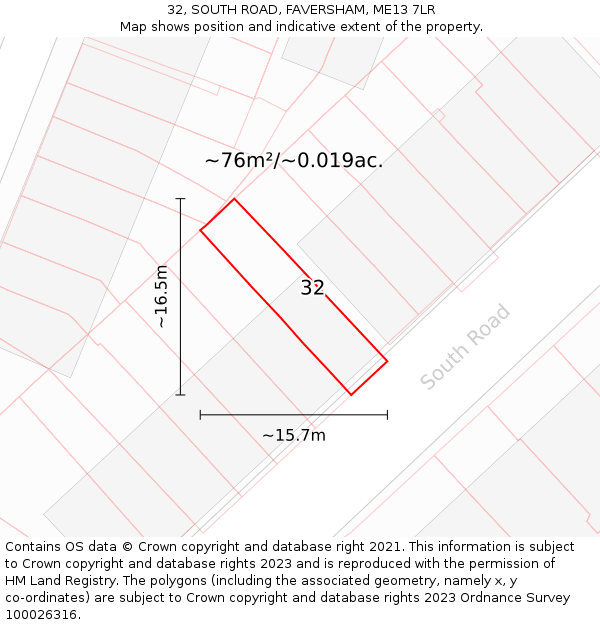 32, SOUTH ROAD, FAVERSHAM, ME13 7LR: Plot and title map
