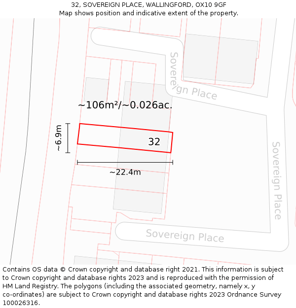 32, SOVEREIGN PLACE, WALLINGFORD, OX10 9GF: Plot and title map