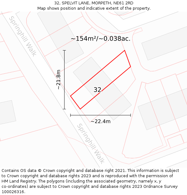 32, SPELVIT LANE, MORPETH, NE61 2RD: Plot and title map