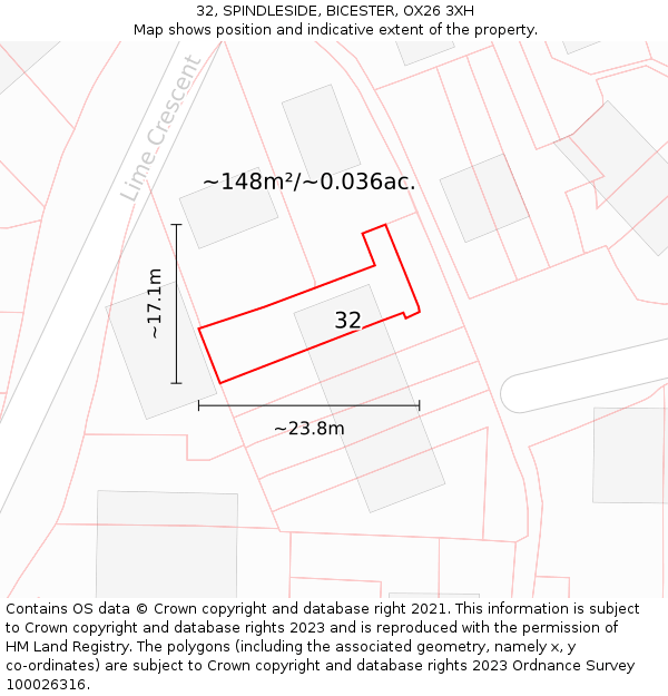 32, SPINDLESIDE, BICESTER, OX26 3XH: Plot and title map