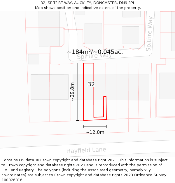 32, SPITFIRE WAY, AUCKLEY, DONCASTER, DN9 3PL: Plot and title map