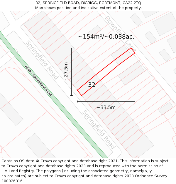 32, SPRINGFIELD ROAD, BIGRIGG, EGREMONT, CA22 2TQ: Plot and title map