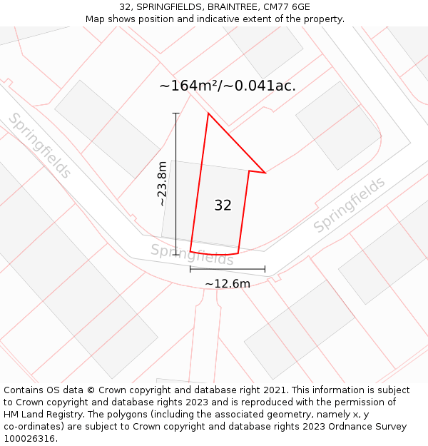 32, SPRINGFIELDS, BRAINTREE, CM77 6GE: Plot and title map