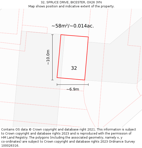 32, SPRUCE DRIVE, BICESTER, OX26 3YN: Plot and title map