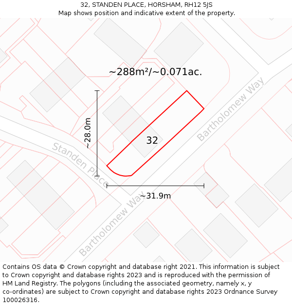 32, STANDEN PLACE, HORSHAM, RH12 5JS: Plot and title map