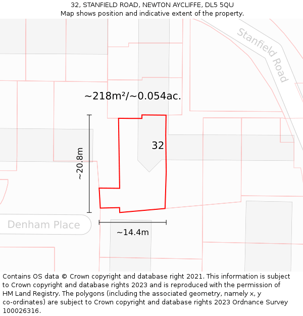 32, STANFIELD ROAD, NEWTON AYCLIFFE, DL5 5QU: Plot and title map