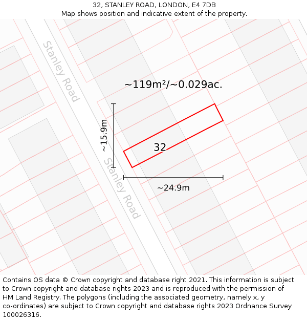 32, STANLEY ROAD, LONDON, E4 7DB: Plot and title map