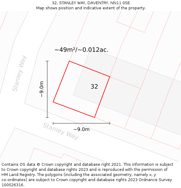 32, STANLEY WAY, DAVENTRY, NN11 0SE: Plot and title map
