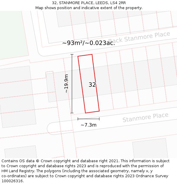 32, STANMORE PLACE, LEEDS, LS4 2RR: Plot and title map