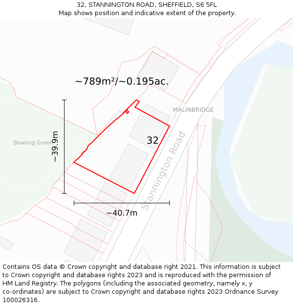 32, STANNINGTON ROAD, SHEFFIELD, S6 5FL: Plot and title map