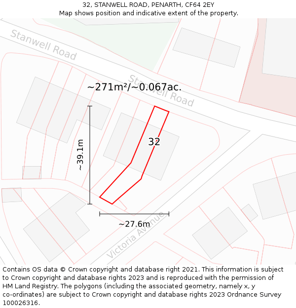 32, STANWELL ROAD, PENARTH, CF64 2EY: Plot and title map