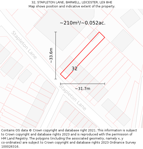 32, STAPLETON LANE, BARWELL, LEICESTER, LE9 8HE: Plot and title map