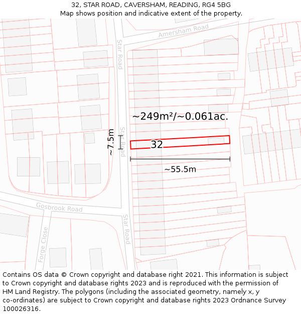 32, STAR ROAD, CAVERSHAM, READING, RG4 5BG: Plot and title map