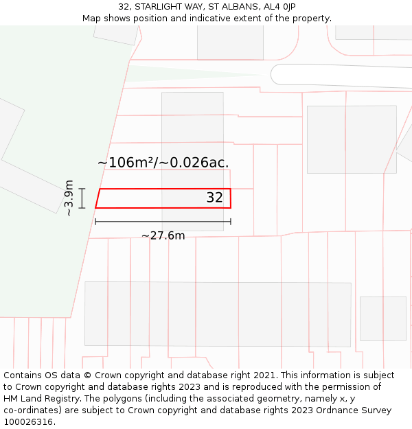 32, STARLIGHT WAY, ST ALBANS, AL4 0JP: Plot and title map