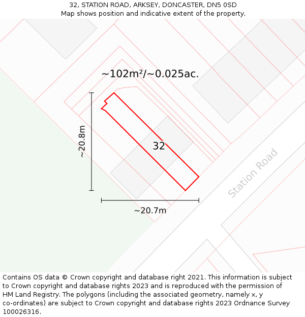 32, STATION ROAD, ARKSEY, DONCASTER, DN5 0SD: Plot and title map