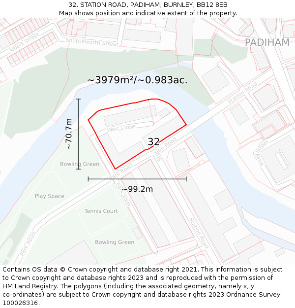32, STATION ROAD, PADIHAM, BURNLEY, BB12 8EB: Plot and title map