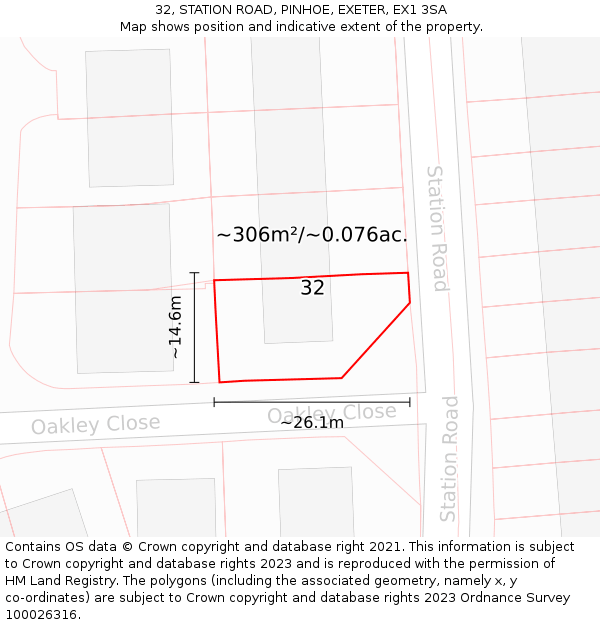 32, STATION ROAD, PINHOE, EXETER, EX1 3SA: Plot and title map