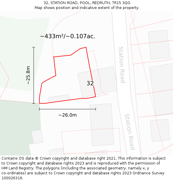 32, STATION ROAD, POOL, REDRUTH, TR15 3QG: Plot and title map