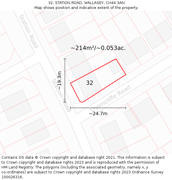 32, STATION ROAD, WALLASEY, CH44 3AN: Plot and title map