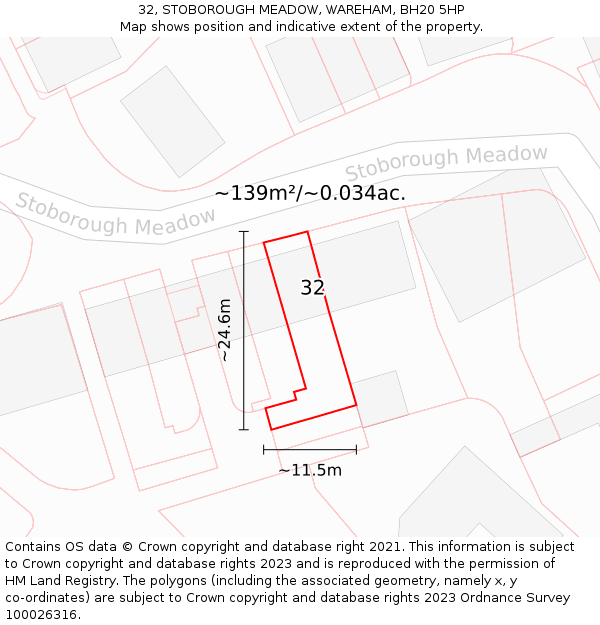 32, STOBOROUGH MEADOW, WAREHAM, BH20 5HP: Plot and title map