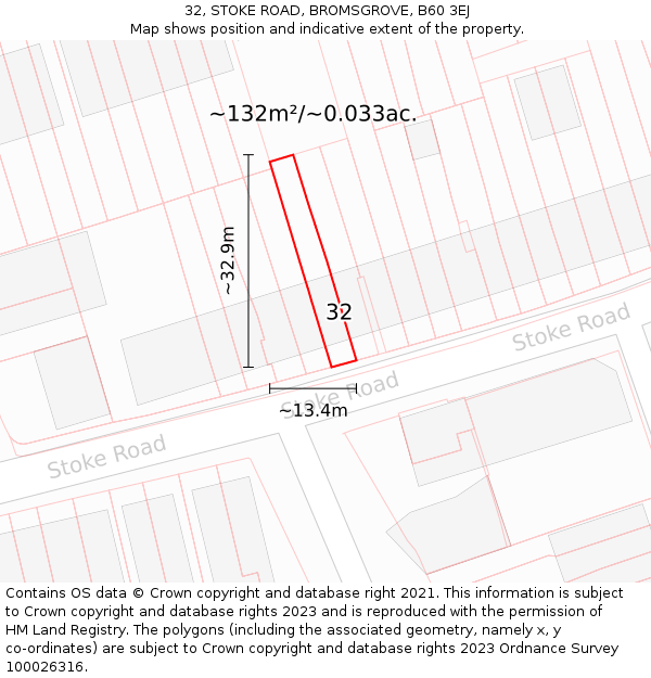 32, STOKE ROAD, BROMSGROVE, B60 3EJ: Plot and title map
