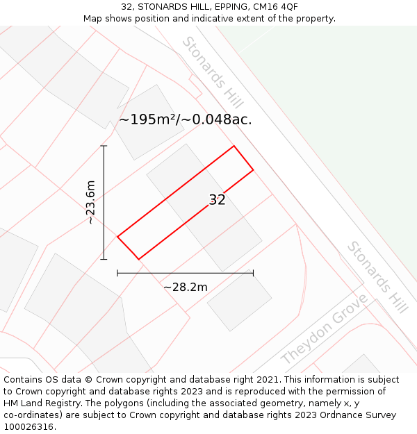 32, STONARDS HILL, EPPING, CM16 4QF: Plot and title map