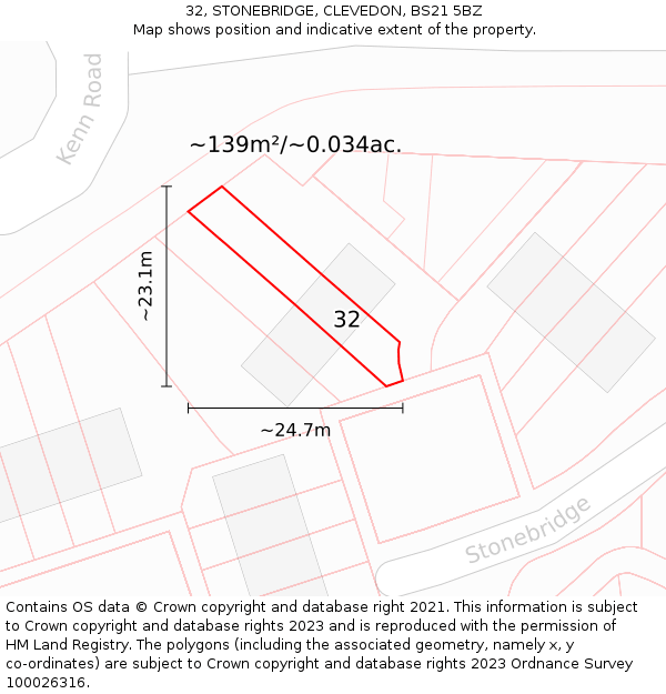 32, STONEBRIDGE, CLEVEDON, BS21 5BZ: Plot and title map