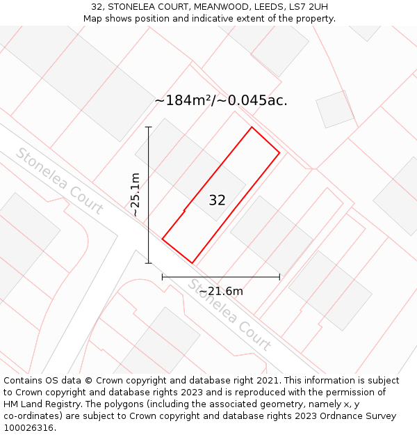32, STONELEA COURT, MEANWOOD, LEEDS, LS7 2UH: Plot and title map