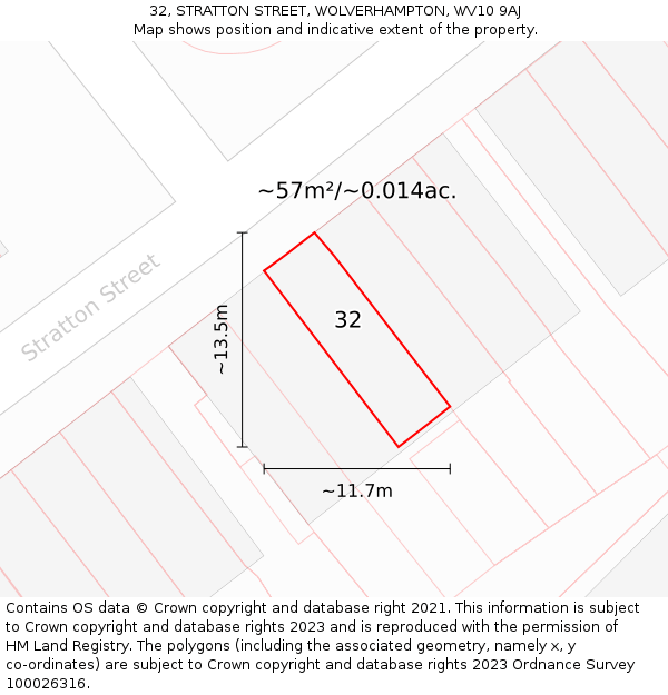 32, STRATTON STREET, WOLVERHAMPTON, WV10 9AJ: Plot and title map