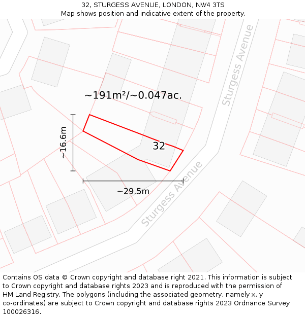 32, STURGESS AVENUE, LONDON, NW4 3TS: Plot and title map