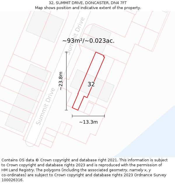 32, SUMMIT DRIVE, DONCASTER, DN4 7FT: Plot and title map